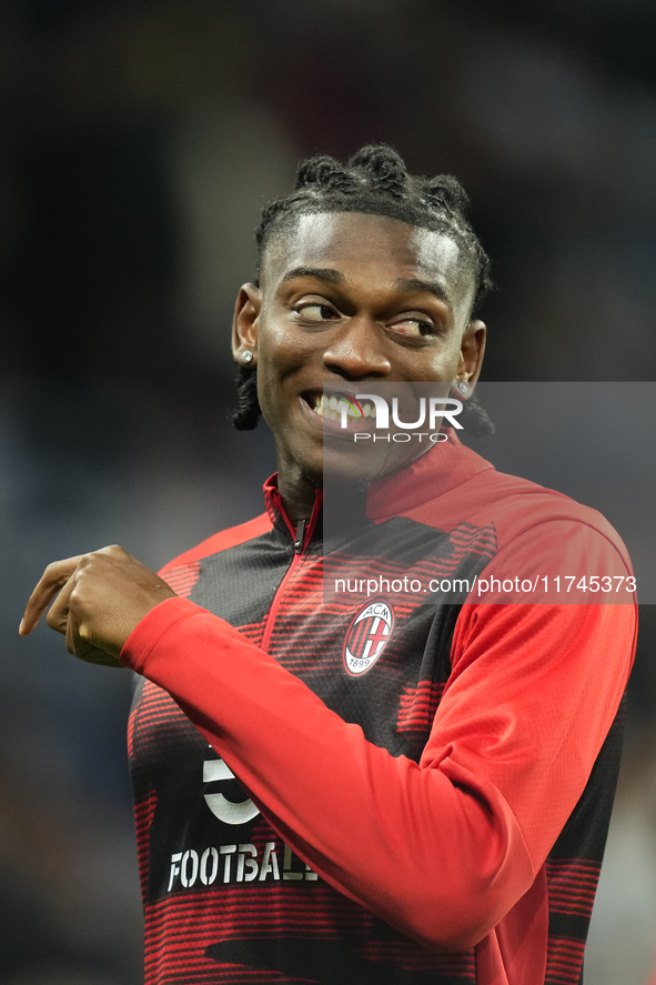 Rafael Leao left winger of AC Milan and Portugal during the warm-up before the UEFA Champions League 2024/25 League Phase MD4 match between...