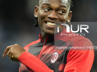 Rafael Leao left winger of AC Milan and Portugal during the warm-up before the UEFA Champions League 2024/25 League Phase MD4 match between...