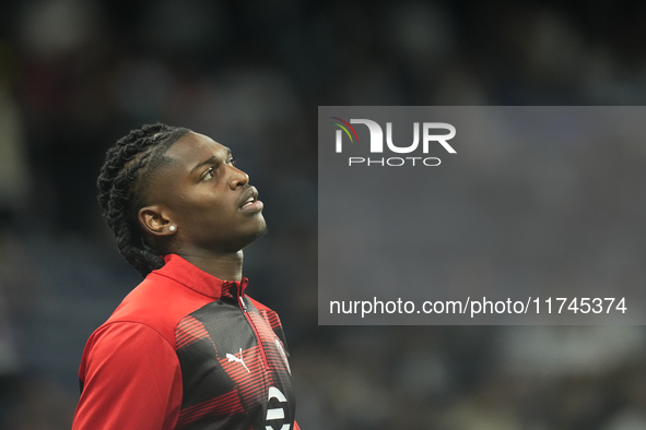 Rafael Leao left winger of AC Milan and Portugal during the warm-up before the UEFA Champions League 2024/25 League Phase MD4 match between...