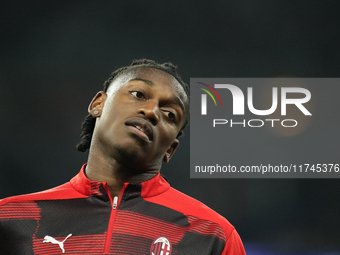 Rafael Leao left winger of AC Milan and Portugal during the warm-up before the UEFA Champions League 2024/25 League Phase MD4 match between...