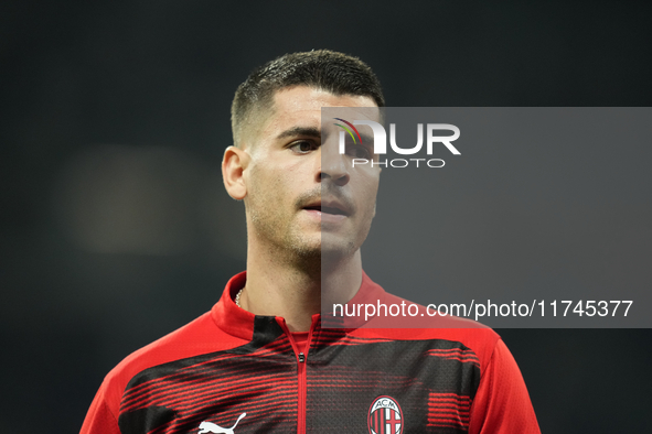 Alvaro Morata centre-forward of AC Milan and Spain during the warm-up before the UEFA Champions League 2024/25 League Phase MD4 match betwee...