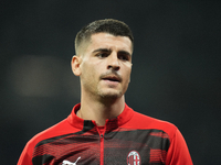 Alvaro Morata centre-forward of AC Milan and Spain during the warm-up before the UEFA Champions League 2024/25 League Phase MD4 match betwee...