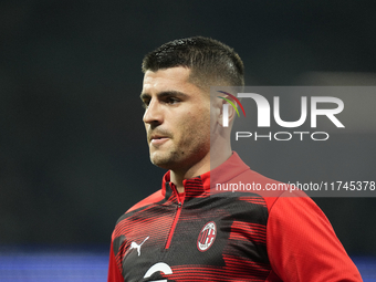 Alvaro Morata centre-forward of AC Milan and Spain during the warm-up before the UEFA Champions League 2024/25 League Phase MD4 match betwee...