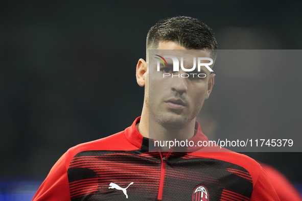 Alvaro Morata centre-forward of AC Milan and Spain during the warm-up before the UEFA Champions League 2024/25 League Phase MD4 match betwee...