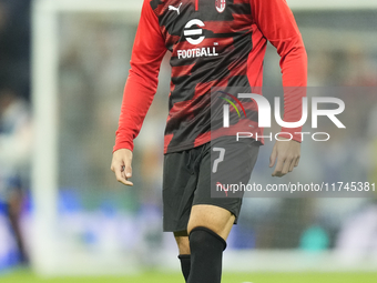 Alvaro Morata centre-forward of AC Milan and Spain during the warm-up before the UEFA Champions League 2024/25 League Phase MD4 match betwee...