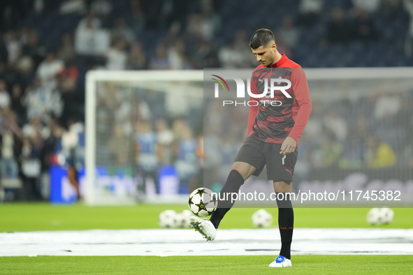 Alvaro Morata centre-forward of AC Milan and Spain during the warm-up before the UEFA Champions League 2024/25 League Phase MD4 match betwee...