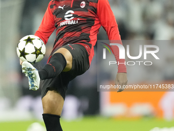 Alvaro Morata centre-forward of AC Milan and Spain during the warm-up before the UEFA Champions League 2024/25 League Phase MD4 match betwee...