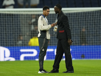 Jude Bellingham central midfield of Real Madrid and England and Tammy Abraham centre-forward of AC Milan and England talks prior the UEFA Ch...