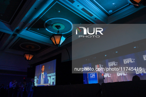 St. Paul Mayor Melvin Carter speaks at the Minnesota DFL Election Night event at the InterContinental Hotel in St. Paul, Minnesota, on Novem...