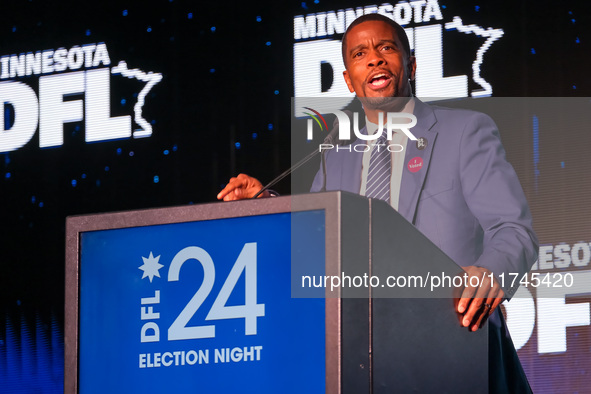 St. Paul Mayor Melvin Carter speaks at the Minnesota DFL Election Night event at the InterContinental Hotel in St. Paul, Minnesota, on Novem...