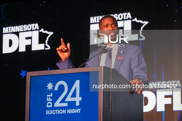 St. Paul Mayor Melvin Carter speaks at the Minnesota DFL Election Night event at the InterContinental Hotel in St. Paul, Minnesota, on Novem...