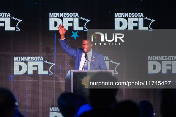 St. Paul Mayor Melvin Carter speaks at the Minnesota DFL Election Night event at the InterContinental Hotel in St. Paul, Minnesota, on Novem...