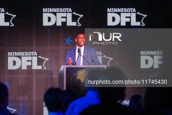 St. Paul Mayor Melvin Carter speaks at the Minnesota DFL Election Night event at the InterContinental Hotel in St. Paul, Minnesota, on Novem...