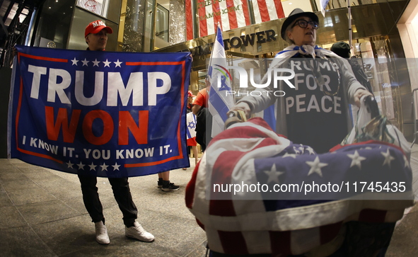 Several Trump supporters riot outside Trump Tower in Midtown New York, United States, on November 5, 2024. The NYPD is on high alert for pos...