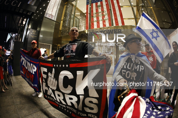 Several Trump supporters riot outside Trump Tower in Midtown New York, United States, on November 5, 2024. The NYPD is on high alert for pos...