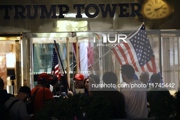 Several Trump supporters riot outside Trump Tower in Midtown New York, United States, on November 5, 2024. The NYPD is on high alert for pos...