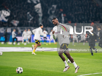 Serhou Guirassy of Borussia Dortmund warms up before the UEFA Champions League 2024/25 League Phase MD4 soccer match between Borussia Dortmu...