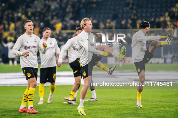 Julian Brandt of Borussia Dortmund warms up before the UEFA Champions League 2024/25 League Phase MD4 soccer match between Borussia Dortmund...