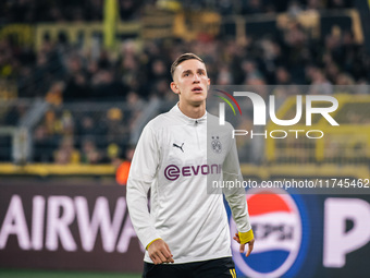 Nico Schlotterbeck of Borussia Dortmund looks on before the UEFA Champions League 2024/25 League Phase MD4 soccer match between Borussia Dor...