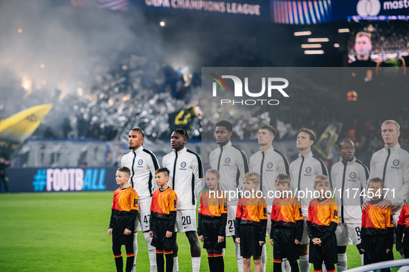 Players of SK Sturm Graz are seen before the UEFA Champions League 2024/25 League Phase MD4 soccer match between Borussia Dortmund and SK St...