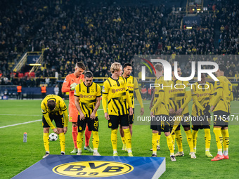 Players of Borussia Dortmund prepare before the UEFA Champions League 2024/25 League Phase MD4 soccer match between Borussia Dortmund and SK...