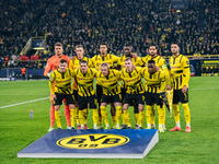 Players of Borussia Dortmund pose for a team photo before the UEFA Champions League 2024/25 League Phase MD4 soccer match between Borussia D...