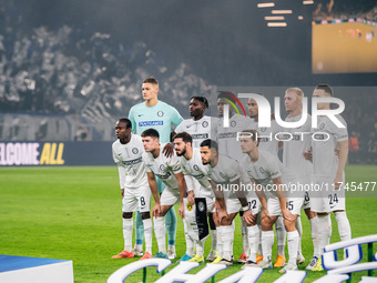 Players of SK Sturm Graz pose for a team photo before the UEFA Champions League 2024/25 League Phase MD4 soccer match between Borussia Dortm...