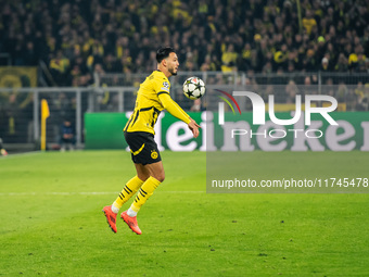 Ramy Bensebaini of Borussia Dortmund plays during the UEFA Champions League 2024/25 League Phase MD4 soccer match between Borussia Dortmund...