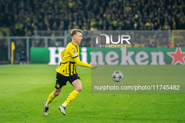 Maximilian Beier of Borussia Dortmund is in action during the UEFA Champions League 2024/25 League Phase MD4 soccer match between Borussia D...