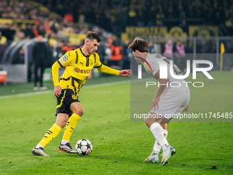 Pascal Gross of Borussia Dortmund plays during the UEFA Champions League 2024/25 League Phase MD4 soccer match between Borussia Dortmund and...