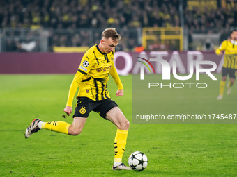 Maximilian Beier of Borussia Dortmund is in action during the UEFA Champions League 2024/25 League Phase MD4 soccer match between Borussia D...