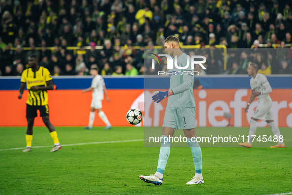 Kjell Scherpen plays during the UEFA Champions League 2024/25 League Phase MD4 soccer match between Borussia Dortmund and SK Sturm Graz at B...