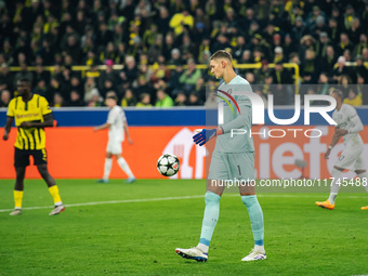 Kjell Scherpen plays during the UEFA Champions League 2024/25 League Phase MD4 soccer match between Borussia Dortmund and SK Sturm Graz at B...