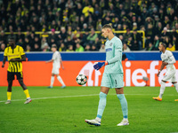 Kjell Scherpen plays during the UEFA Champions League 2024/25 League Phase MD4 soccer match between Borussia Dortmund and SK Sturm Graz at B...