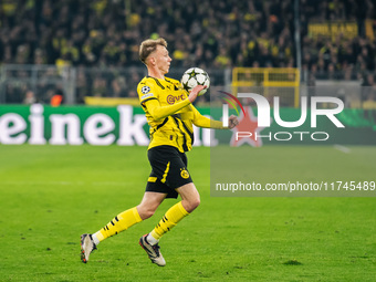 Maximilian Beier of Borussia Dortmund is in action during the UEFA Champions League 2024/25 League Phase MD4 soccer match between Borussia D...