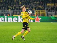 Maximilian Beier of Borussia Dortmund is in action during the UEFA Champions League 2024/25 League Phase MD4 soccer match between Borussia D...