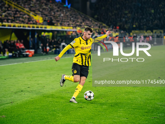 Pascal Gross of Borussia Dortmund plays during the UEFA Champions League 2024/25 League Phase MD4 soccer match between Borussia Dortmund and...