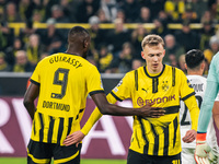 Serhou Guirassy and Maximilian Beier of Borussia Dortmund appear during the UEFA Champions League 2024/25 League Phase MD4 soccer match betw...