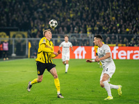 Maximilian Beier of Borussia Dortmund and Dimitri Lavalee of SK Sturm Graz are in action during the UEFA Champions League 2024/25 League Pha...