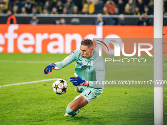 Kjell Scherpen plays during the UEFA Champions League 2024/25 League Phase MD4 soccer match between Borussia Dortmund and SK Sturm Graz at B...