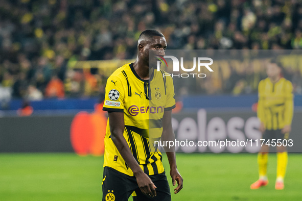 Serhou Guirassy of Borussia Dortmund looks on during the UEFA Champions League 2024/25 League Phase MD4 soccer match between Borussia Dortmu...