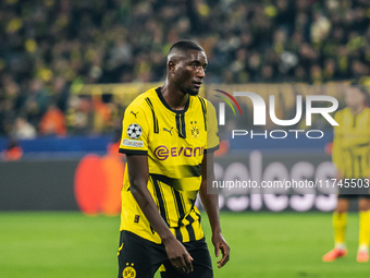 Serhou Guirassy of Borussia Dortmund looks on during the UEFA Champions League 2024/25 League Phase MD4 soccer match between Borussia Dortmu...