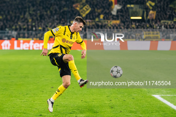 Pascal Gross of Borussia Dortmund plays during the UEFA Champions League 2024/25 League Phase MD4 soccer match between Borussia Dortmund and...