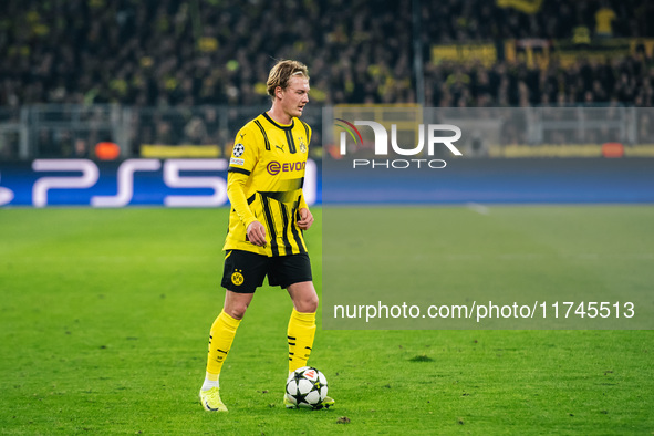 Julian Brandt of Borussia Dortmund plays during the UEFA Champions League 2024/25 League Phase MD4 soccer match between Borussia Dortmund an...