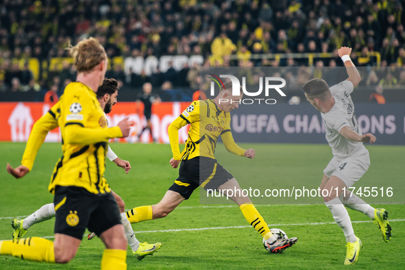 Maximilian Beier of Borussia Dortmund plays during the UEFA Champions League 2024/25 League Phase MD4 soccer match between Borussia Dortmund...