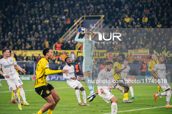 Kjell Scherpen of SK Sturm Graz is in action during the UEFA Champions League 2024/25 League Phase MD4 soccer match between Borussia Dortmun...