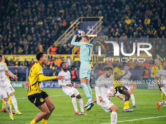 Kjell Scherpen of SK Sturm Graz is in action during the UEFA Champions League 2024/25 League Phase MD4 soccer match between Borussia Dortmun...