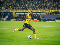 Serhou Guirassy of Borussia Dortmund is in action during the UEFA Champions League 2024/25 League Phase MD4 soccer match between Borussia Do...