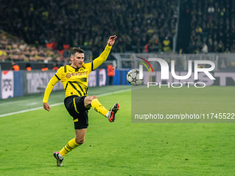 Pascal Gross of Borussia Dortmund plays during the UEFA Champions League 2024/25 League Phase MD4 soccer match between Borussia Dortmund and...