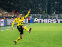 Pascal Gross of Borussia Dortmund plays during the UEFA Champions League 2024/25 League Phase MD4 soccer match between Borussia Dortmund and...